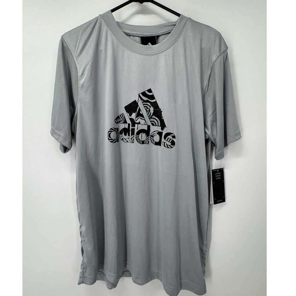 Adidas Men's Icon Short Sleeve T-Shirt Sz Large Gray Black Dry Fit Athletic Crew